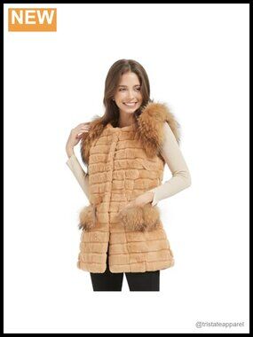 Genuine Rabbit Fur Coat with Fox Fur Cuffs Long Winter Coat